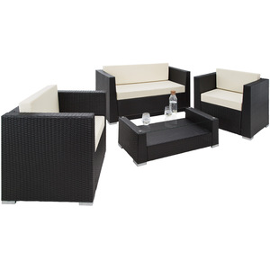 Rattan Garden Set Munich 4 Seats 1 Table - Black by tectake