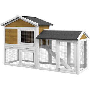 PawHut Wooden 2 Tier Small Animal Hutch - Natural by PawHut