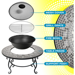 GINESSA Fire Pit Table BBQ Ice Bucket - Grey