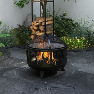 Outsunny 61.5cm 2 In 1 Outdoor Fire Pit Firewood BBQ 842-169V01BK - Black by Outsunny