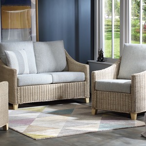 Dijon Rattan Conservatory Furniture 2 Seater Sofa and Chairs in Pebble - Neutral by Desser