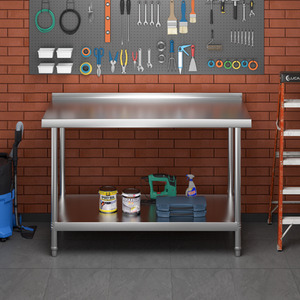 Two-Tier Stainless Steel Workbench with Backsplash - Silver / 120cm by Livingandhome