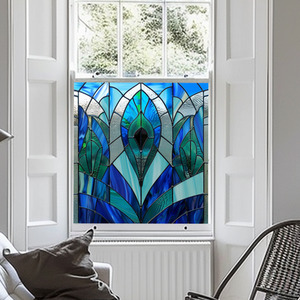 Acerra Art Deco Stained Glass Window Film - Blue / 70cm by Creative Printing Solutions