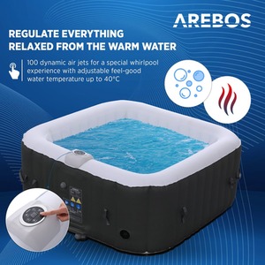In-Outdoor Whirlpool Square Spa Pool Hot Tub Inflatable - Black by Arebos
