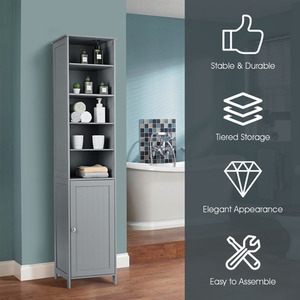 Bathroom Tall Cabinet Slim Freestanding Storage Organizer - Grey by Costway