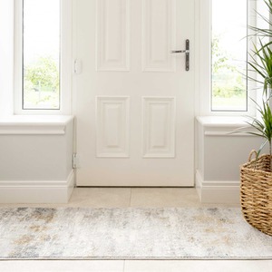 Silver Grey Metallic Distressed Abstract Living Area Rug by The Rug House