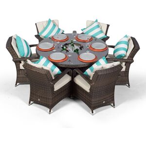 Arizona Round Rattan Patio Dining Set with Ice Bucket Drinks Cooler - Brown / 6 by Giardino
