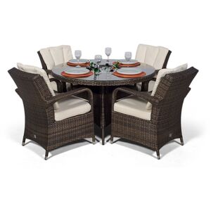 Arizona Round Rattan Patio Dining Set with Ice Bucket Drinks Cooler - Brown / 4 by Giardino