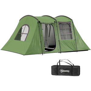 Outsunny 3-4 Man Tunnel Tent with Porch, 3000mm Waterproof - Green by Outsunny