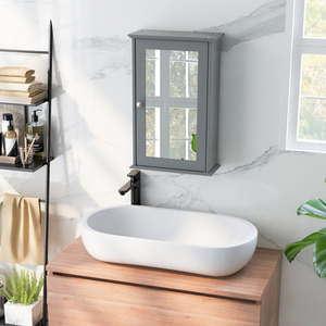 Medicine Cabinet Bathroom Cabinet with Mirror - Grey by Costway