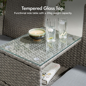 Rattan Love Seat for Garden with Glass Tabletop 2 Person - Grey by VonHaus