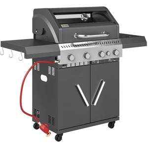 Sonic 4 in 1 Burner Gas BBQ Grill with Clear View Lid - Silver by Chilli Seating