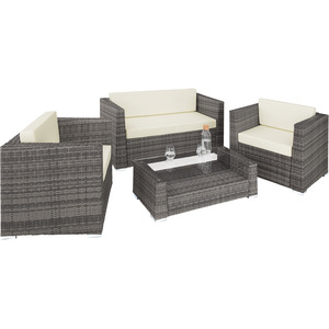 Rattan Garden Set Munich 4 Seats 1 Table - Grey by tectake