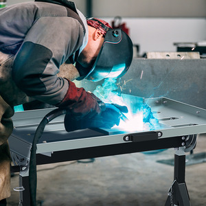 Folding Welding Table 180 Kg Load Tiltable Steel Workbench - Black by Costway