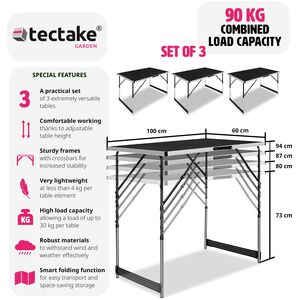 Folding Tables set of 3 - Black by tectake