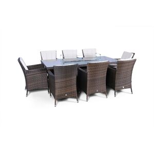 Savannah Fire Pit Square Rattan Patio Dining Set - Brown / 8 by Giardino
