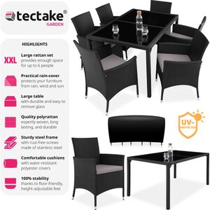 Rattan Garden Furniture Set 61 With Protective Cover - Black/Grey by tectake