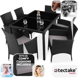 Rattan Garden Furniture Set 61 With Protective Cover - Black/Grey by tectake