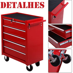 HOMCOM 5 Drawer Tool Trolley Lockable Steel Tool Chest on Wheels - Red by HOMCOM