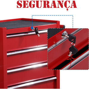 HOMCOM 5 Drawer Tool Trolley Lockable Steel Tool Chest on Wheels - Red by HOMCOM