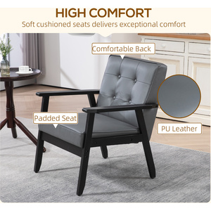 HOMCOM Wooden Frame Beech Armchair - Grey by HOMCOM