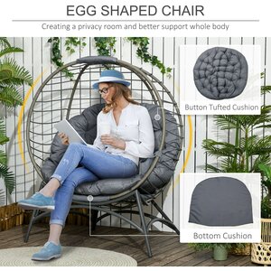 Outsunny Folding Rattan Egg Chair Freestanding Basket Chair with Cushion - Grey by Outsunny