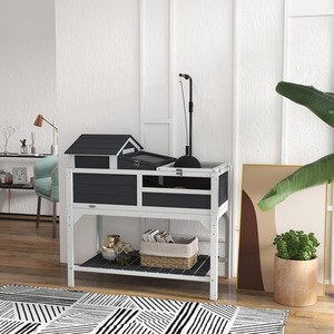 PawHut Wooden Tortoise House with Adjustable Lamp Holder, Openable Lid - Grey by PawHut