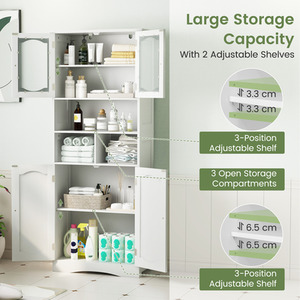 148cm Tall Bathroom Cabinet - White by Costway