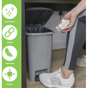 Slim Plastic Lidded Pedal Waste Bin - Grey by JVL