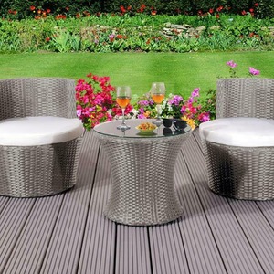 3 Piece Rattan Bistro Stackable Garden Furniture Set - Grey by Comfy Living