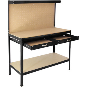Workbench With Pegboard and Drawer in Black - Black by MonsterShop