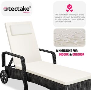 Rattan Garden Sun Lounger with 6 Position Backrest - Black/Beige by tectake