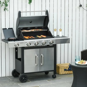 Gas Barbecue Grill 4 in 1 Burner Garden Smoker BBQ Trolley - Grey