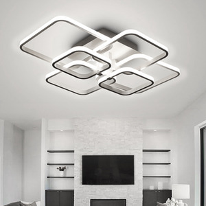 Square White Frame Chandelier LED Ceiling Light - White / 102W by Livingandhome