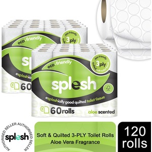 Splesh Soft and Quilted Toilet Roll Aloe Vera, 60 or 120 Roll - 60 Rolls / 120 by Splesh