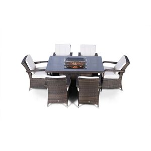 Arizona Fire Pit Square Rattan Patio Dining Set - Brown / 6 by Giardino