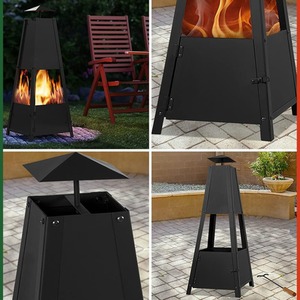 Fire Pit Garden Patio Heater with Lockable Door - Black