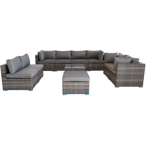 10 Pcs Garden Rattan Furniture Set - Grey by Furniture One