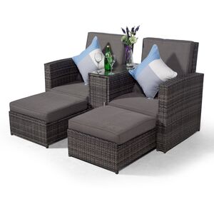 Nevada Double Reclining Rattan Sun Loungers Set - Grey by Giardino