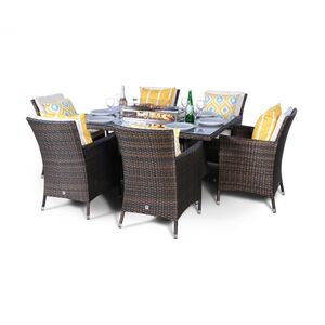 Savannah Fire Pit Square Rattan Patio Dining Set - Brown / 6 by Giardino