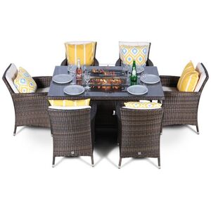 Savannah Fire Pit Square Rattan Patio Dining Set - Brown / 6 by Giardino