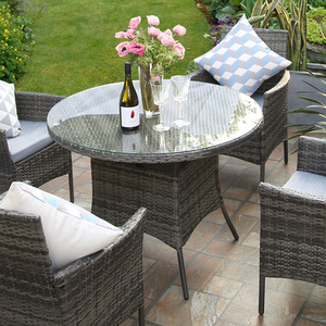 Deluxe Rattan 4 Seater Bistro Set with Round Table - Grey by RayGar