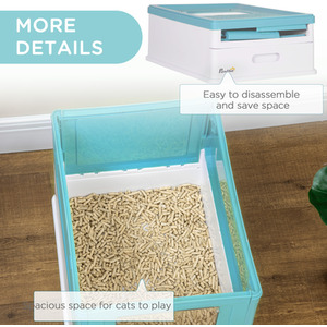 PawHut Cat Litter Box with Lid, Foldable Cat Litter Tray with Scoop - Blue by PawHut