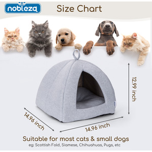 Cat Cave Bed Igloo, Foldable Cat Bed Tent with Removable Cushion - Grey by Nobleza
