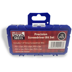 Lumberjack Screwdriver Bit Set 15 Piece For Drill - Silver by Lumberjack