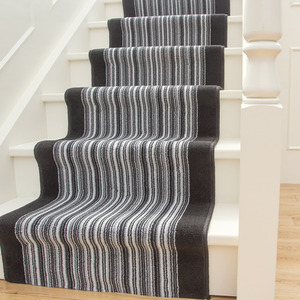 Black White Striped Cut To Measure Stair Carpet Runner 60cm Wide by The Rug House