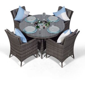 Savannah Round Rattan Patio Dining Set with Ice Bucket Drinks Cooler - Grey / 4 by Giardino