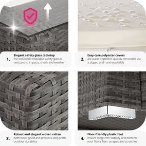 Rattan Garden Set Munich 4 Seats 1 Table - Grey by tectake