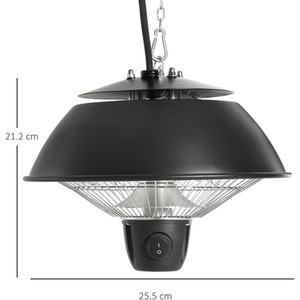 600W Halogen Ceiling Patio Heater - Black