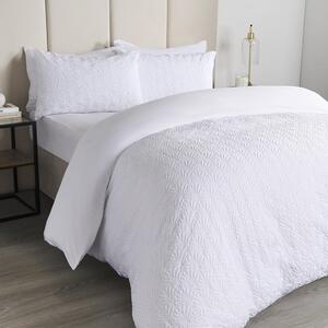 Geometric Embossed Duvet Set - White / Superking by OHS